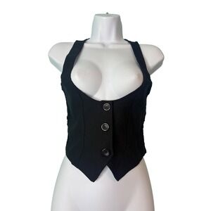 Imagenation Y2K Black Halter Vest Lace Small Goth Whimsigoth Grunge Coquette